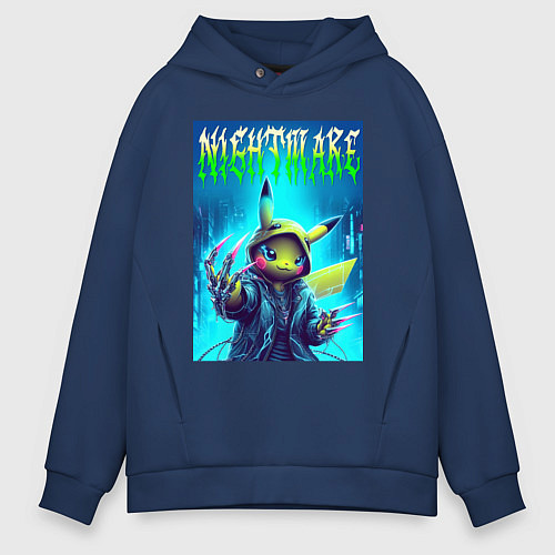 Мужское худи оверсайз Pikachu - nightmare ai art fantasy / Тёмно-синий – фото 1