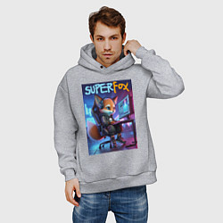 Толстовка оверсайз мужская Super fox gamer - ai art fantasy, цвет: меланж — фото 2