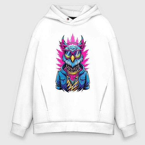 Мужское худи оверсайз Крутая модная сова / Белый – фото 1