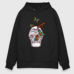 Толстовка оверсайз мужская Бабочки и череп, цвет: черный
