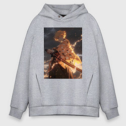 Толстовка оверсайз мужская Клинок, рассекающий демонов Дзэнъицу Агацума молни, цвет: меланж