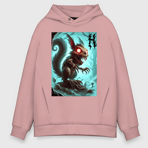 Мужское худи оверсайз Жуткая белка - хэллоуин / Пыльно-розовый – фото 1