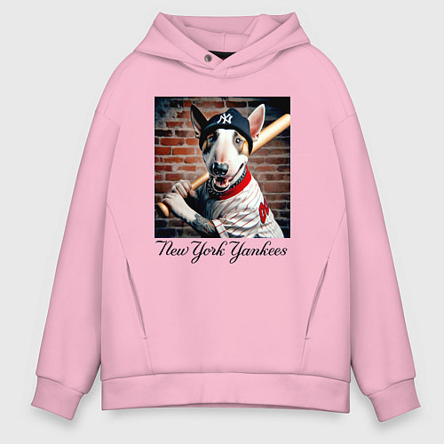 Мужское худи оверсайз Bull terrier - New York yankees baseball team / Светло-розовый – фото 1
