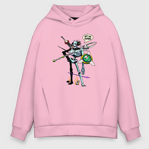 Мужское худи оверсайз Hit me boyo Hades skeleton / Светло-розовый – фото 1