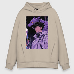 Толстовка оверсайз мужская Магическая битва Мэгуми Фусигуро волк, цвет: миндальный