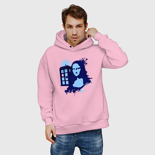 Мужское худи оверсайз Тардис и Джоконда / Светло-розовый – фото 3