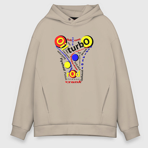 Мужское худи оверсайз Движок / Миндальный – фото 1