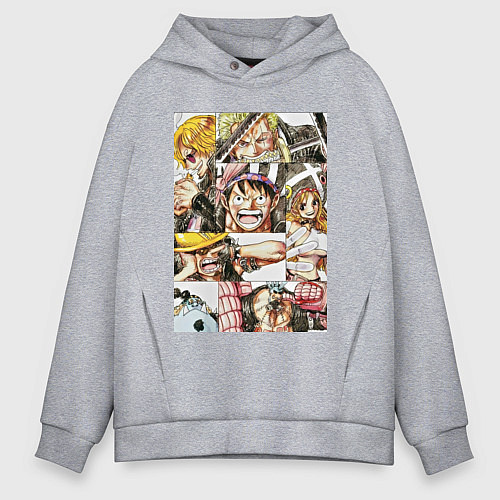 Мужское худи оверсайз Ван-Пис Луффи Монки Д коллаж / Меланж – фото 1