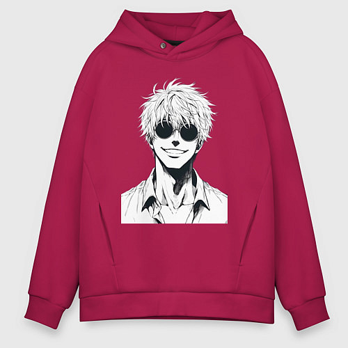 Мужское худи оверсайз Магическая битва Сатору Годзё в очках / Маджента – фото 1