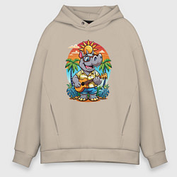 Толстовка оверсайз мужская Носорог играет на гитаре жарким летом, цвет: миндальный