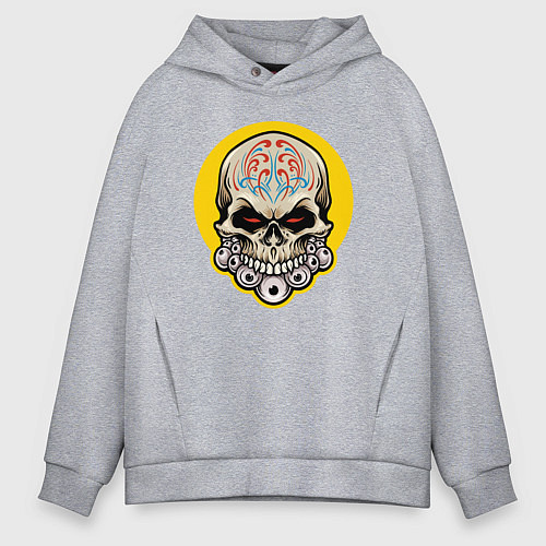Мужское худи оверсайз Череп и глаза / Меланж – фото 1