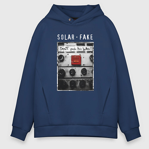 Мужское худи оверсайз Solar Fake - Dont push the button / Тёмно-синий – фото 1