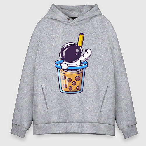Мужское худи оверсайз Космонавт в стакане / Меланж – фото 1
