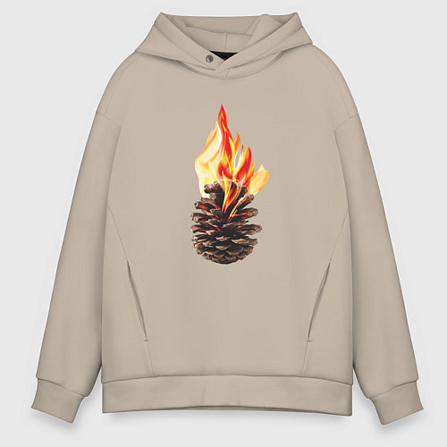 Мужское худи оверсайз Шишка горит / Миндальный – фото 1
