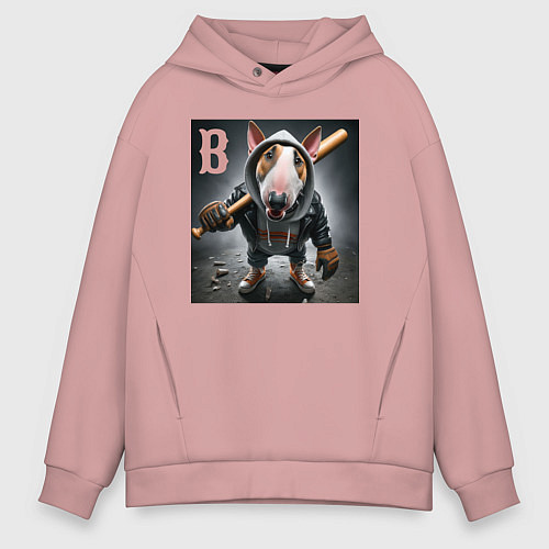 Мужское худи оверсайз Булли крутой бейсболист - нейросеть / Пыльно-розовый – фото 1