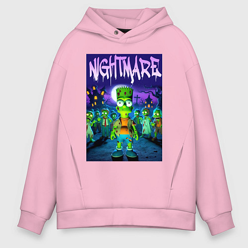 Мужское худи оверсайз Zombie Bart Simpson - nightmare / Светло-розовый – фото 1