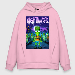 Толстовка оверсайз мужская Zombie Bart Simpson - nightmare, цвет: светло-розовый