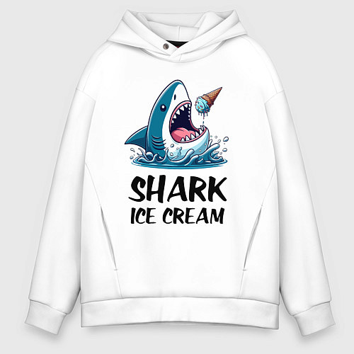 Мужское худи оверсайз Shark ice cream - ai art / Белый – фото 1