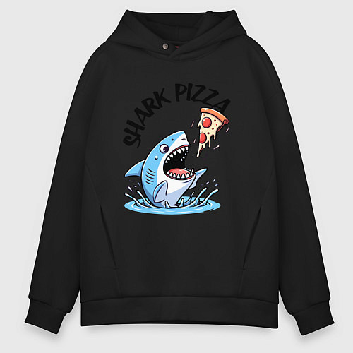 Мужское худи оверсайз Shark pizza - ai art fantasy / Черный – фото 1