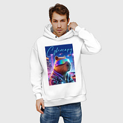 Толстовка оверсайз мужская Cyber capybara - neon metropolis, цвет: белый — фото 2