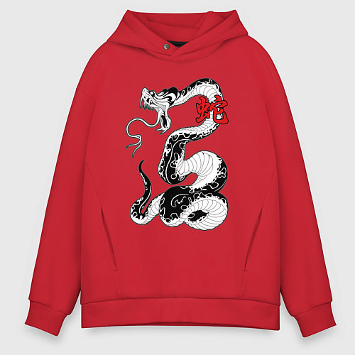 Мужское худи оверсайз Змей - китайский гороскоп / Красный – фото 1