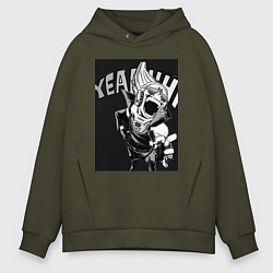 Толстовка оверсайз мужская Моя геройская академия комментатор, цвет: хаки