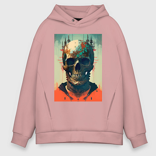 Мужское худи оверсайз Ai art skull - fantasy / Пыльно-розовый – фото 1