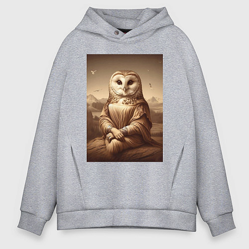 Мужское худи оверсайз Сова Мона - фантазия от нейросети / Меланж – фото 1