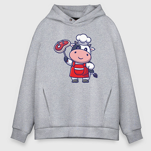 Мужское худи оверсайз Коровка повар / Меланж – фото 1