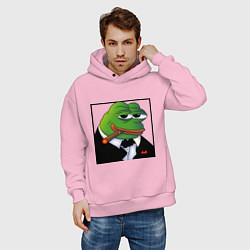 Толстовка оверсайз мужская Пепе буржуй в смокинге, цвет: светло-розовый — фото 2