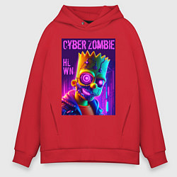 Толстовка оверсайз мужская Bart Simpson cyber zombie - halloween ai art, цвет: красный