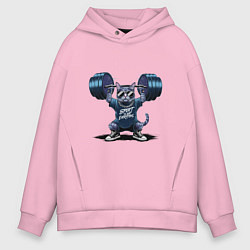 Толстовка оверсайз мужская Кот со штангой, цвет: светло-розовый