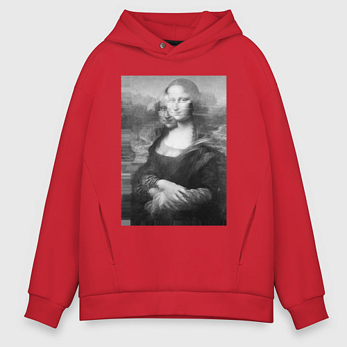 Мужское худи оверсайз Черная-белая Мона Лиза с глюками / Красный – фото 1