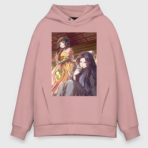 Мужское худи оверсайз Монолог фармацевта Жэньши выпивает / Пыльно-розовый – фото 1