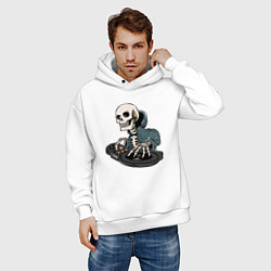 Толстовка оверсайз мужская Скелет - диджей, цвет: белый — фото 2