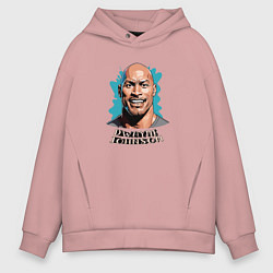 Толстовка оверсайз мужская Карикатурный портрет Дуэйна Джонсона, цвет: пыльно-розовый