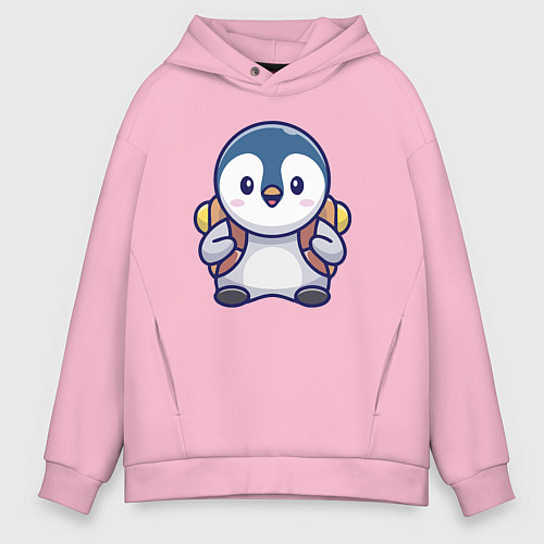 Мужское худи оверсайз Пингвин турист / Светло-розовый – фото 1