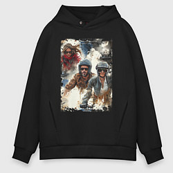 Толстовка оверсайз мужская Мотокросс -акварель, цвет: черный