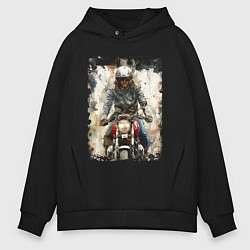 Толстовка оверсайз мужская Акварель -мотоциклист, цвет: черный