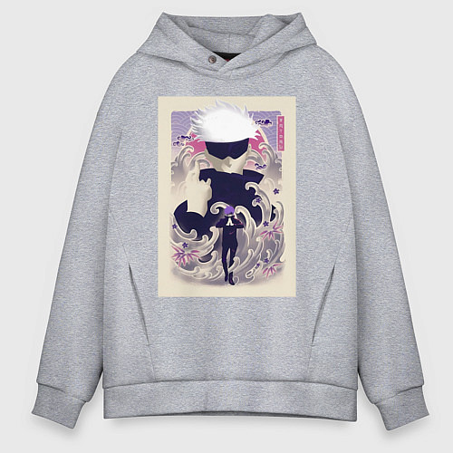 Мужское худи оверсайз Магическая битва Сатору Годзё арт повязка / Меланж – фото 1