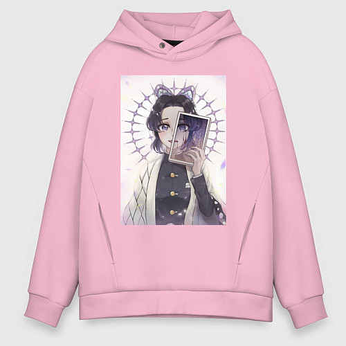 Мужское худи оверсайз Клинок, рассекающий демонов Синобу Котё / Светло-розовый – фото 1