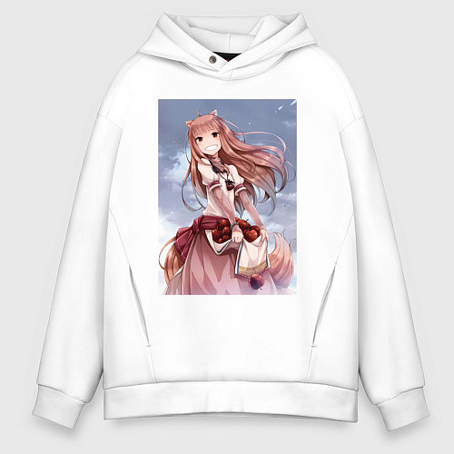 Мужское худи оверсайз Волчица и пряности арт Холо / Белый – фото 1