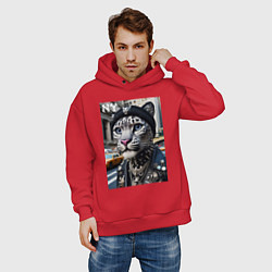 Толстовка оверсайз мужская Леопард панк из Нью-Йорка - нейросеть, цвет: красный — фото 2