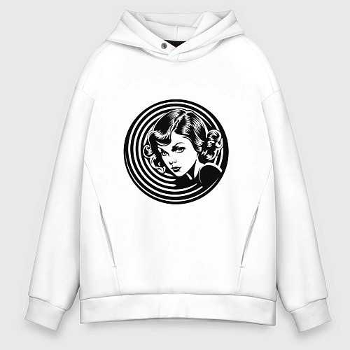 Мужское худи оверсайз Ретро-лицо девушки шестидесятых / Белый – фото 1