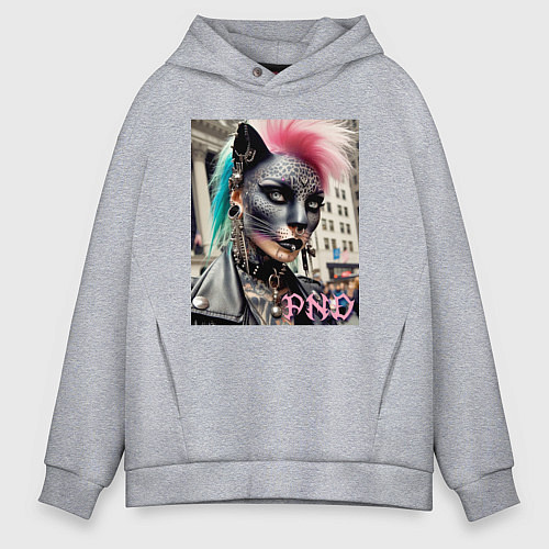 Мужское худи оверсайз Девушка кошка - панк не умер / Меланж – фото 1