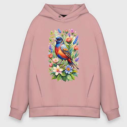 Мужское худи оверсайз Расписной овсянковый кардинал / Пыльно-розовый – фото 1