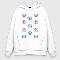 Толстовка оверсайз мужская Глаза с ресницами узор, цвет: белый