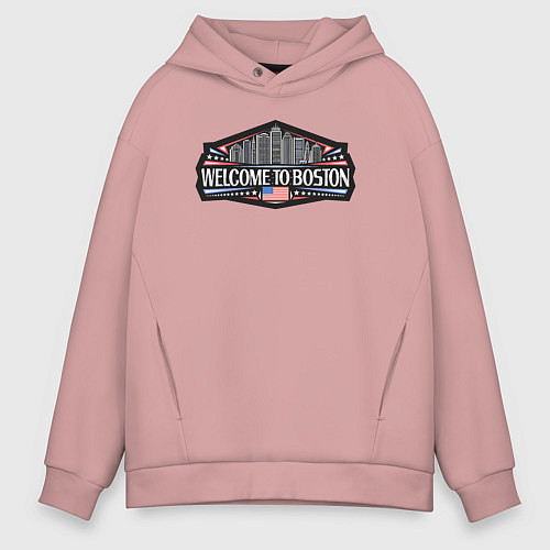 Мужское худи оверсайз Добро пожаловать в Бостон / Пыльно-розовый – фото 1