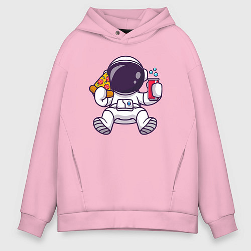 Мужское худи оверсайз Космонавт ест пиццу / Светло-розовый – фото 1