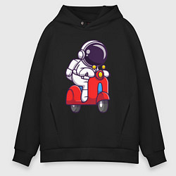 Толстовка оверсайз мужская Космонавт на мотороллере, цвет: черный